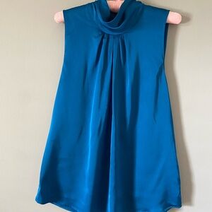 New York & Company Teal Blue Satin Cowl Neck Top. Very flattering style & color.